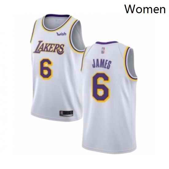 Womens Los Angeles Lakers 6 LeBron James Authentic White Basketball Jersey Association Edition